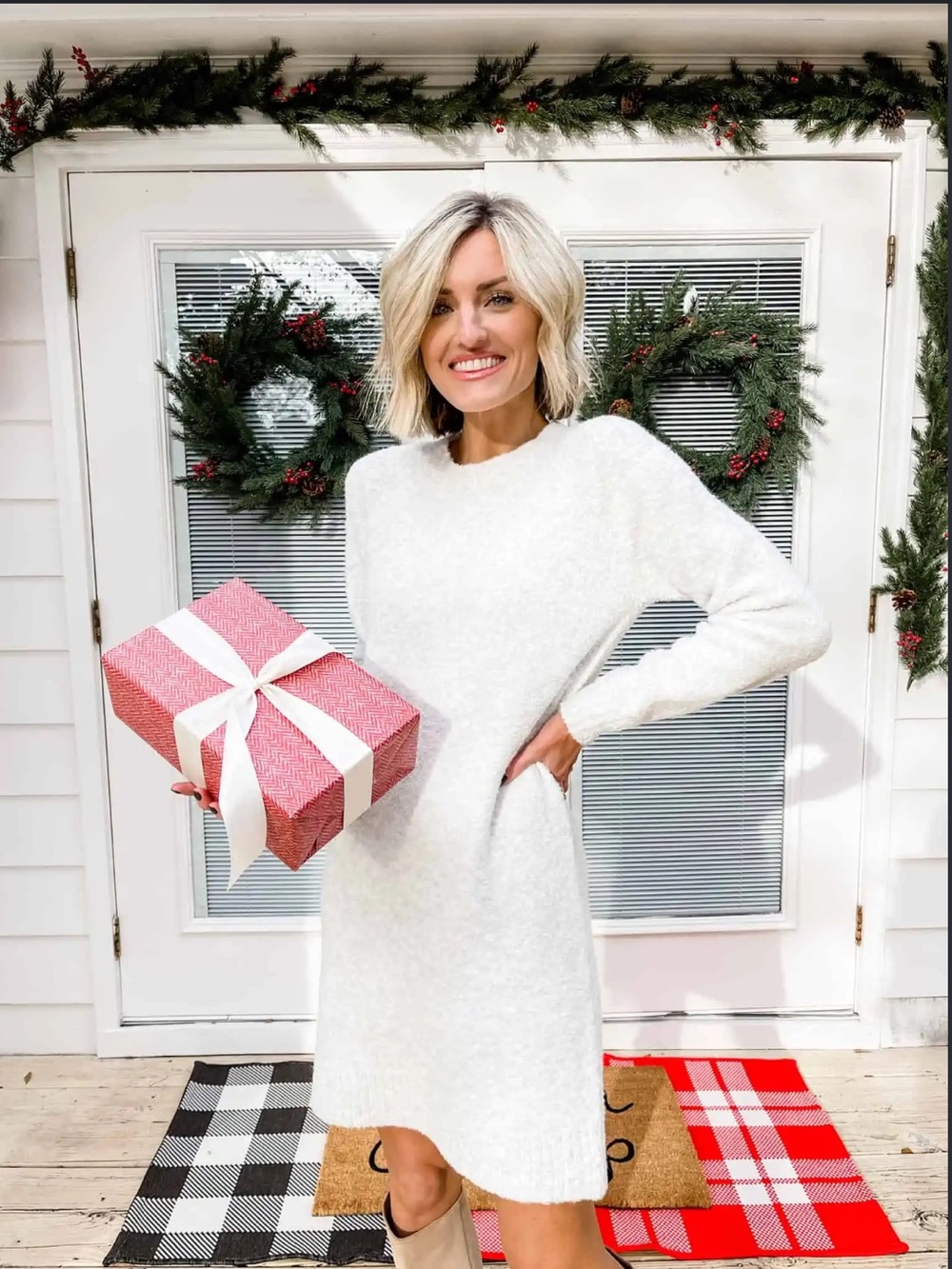 Lou & Grey White Fuzzy Holiday Sweater Dress